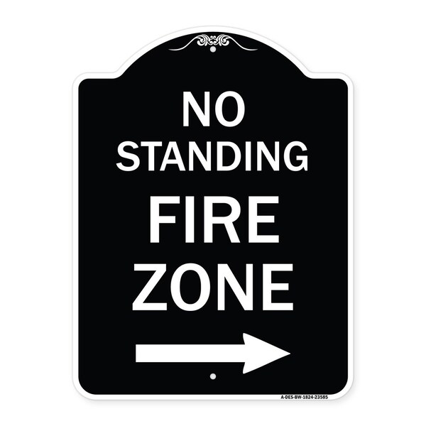 Signmission No Standing Fire Zone W/ Right Arrow Heavy-Gauge Aluminum Sign, 24" x 18", BW-1824-23585 A-DES-BW-1824-23585 - main